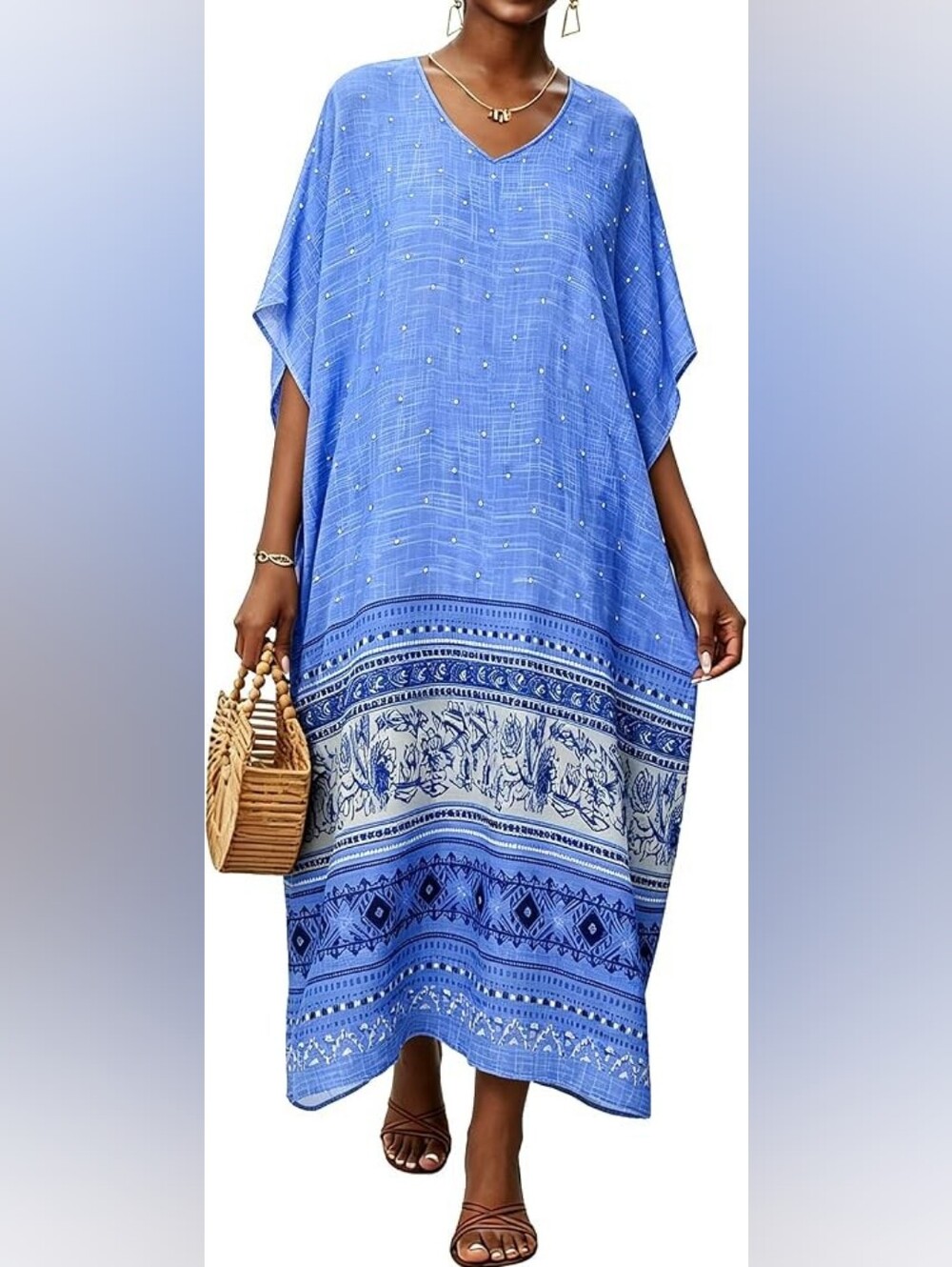 Kaftan Dress V Neck Caftan Batwing Sleeve Swimsuit Cover Up